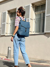 תיק סטודנט גדול כחול-טורקיז דמוי נובוק