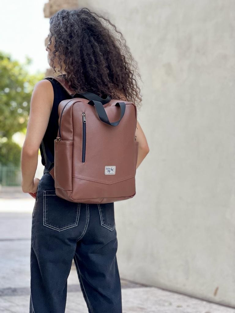 תיק נאצ'ו חום דמוי עור טקסטורה