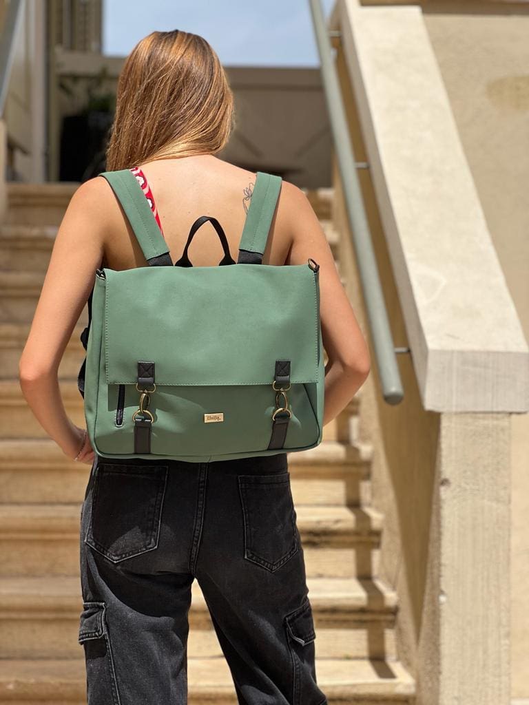 תיק גב/צד Jaffa גדול ירוק עתיק דמוי נובוק