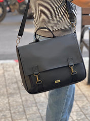 תיק גב/צד Jaffa גדול שחור דמוי עור מט