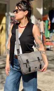 תיק גב/צד Jaffa אפור טוויד