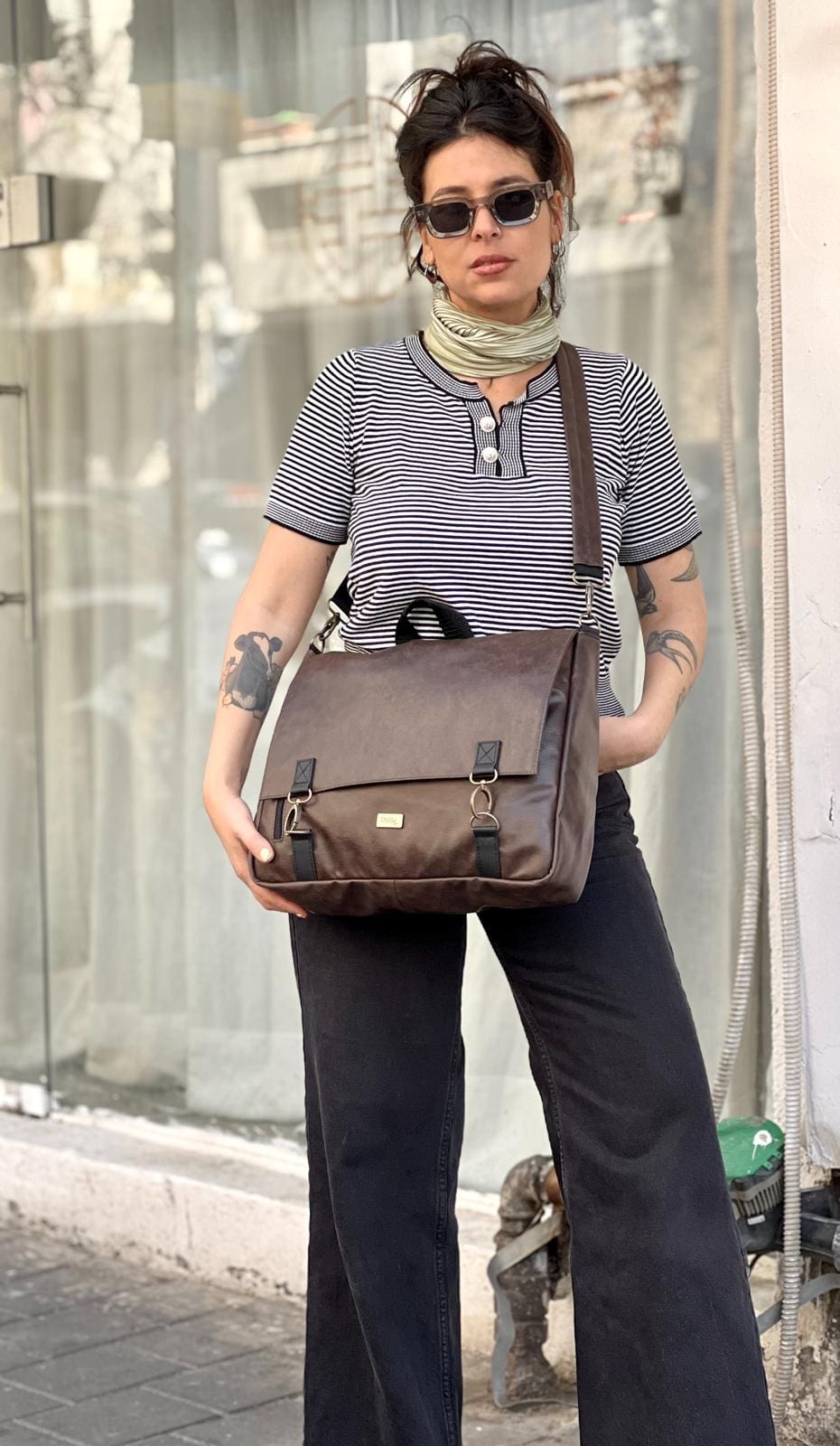 תיק גב/צד Jaffa גדול חום דמוי עור