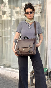 תיק גב/צד Jaffa גדול חום דמוי עור