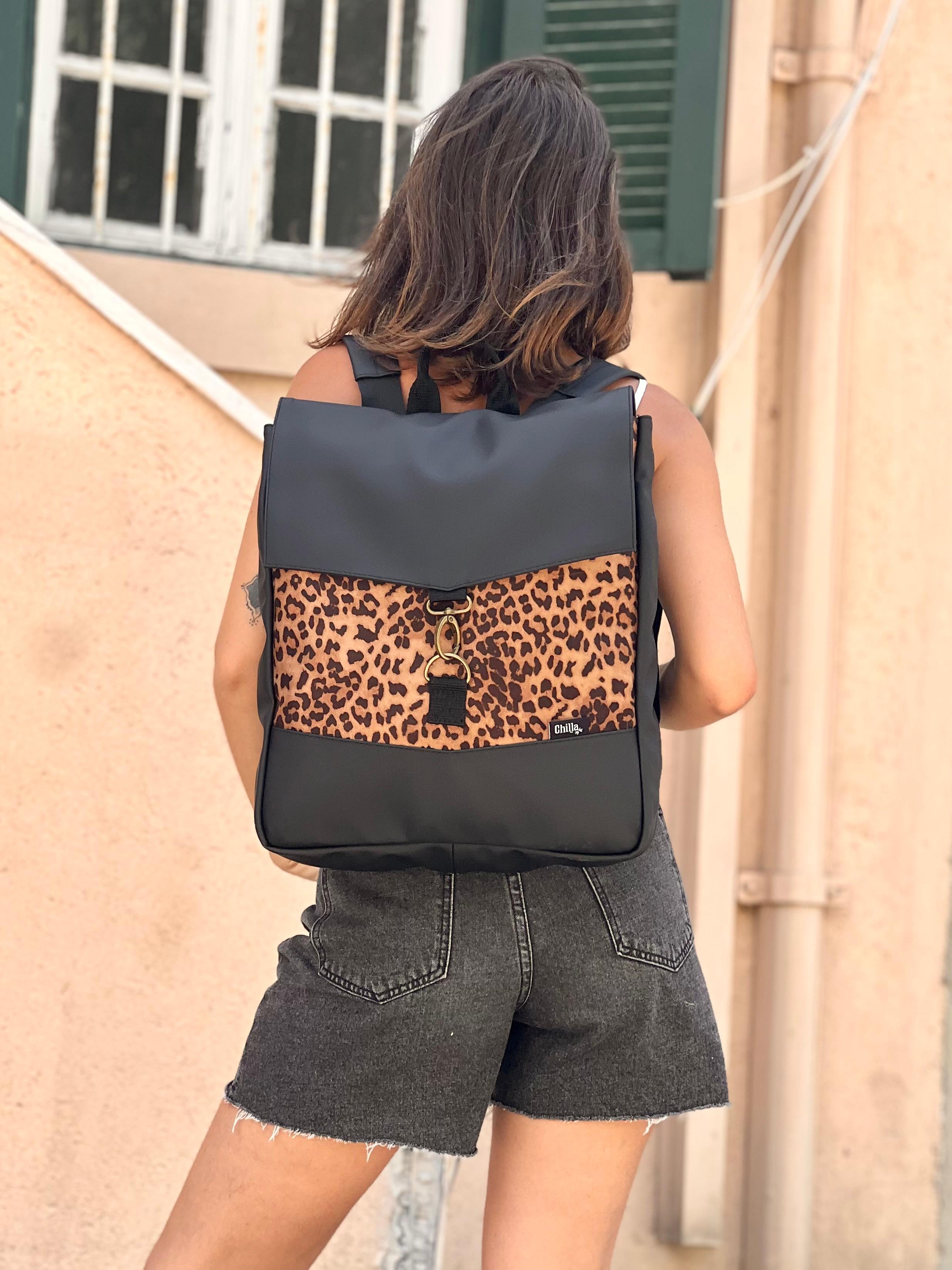 תיק גב סטודנטס גדול שחור עם מנומר חדש