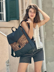 תיק גב סטודנטס גדול שחור עם מנומר חדש