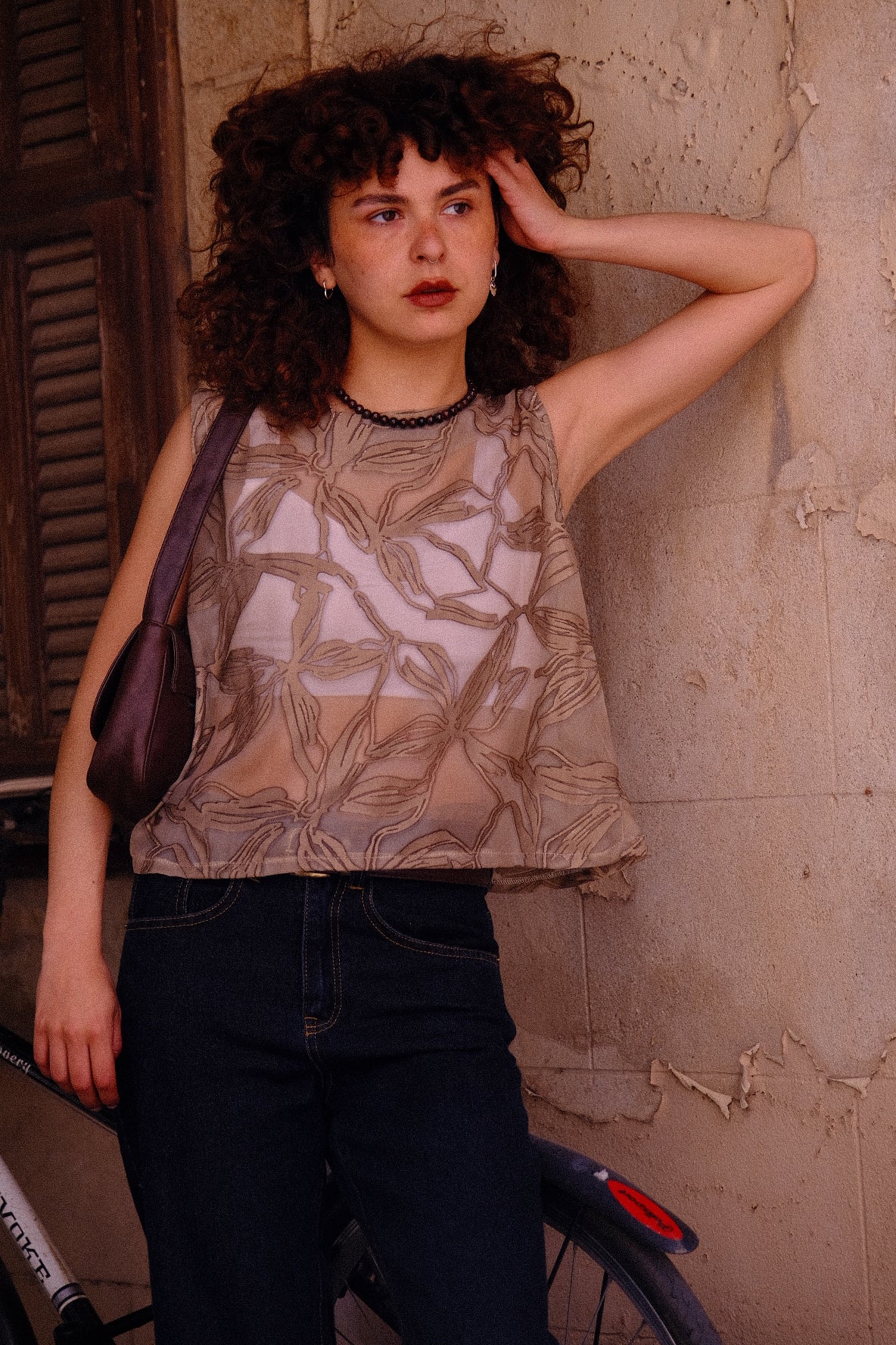 חולצה מכופתרת 'Chloé' שיפון עיטורים בז׳