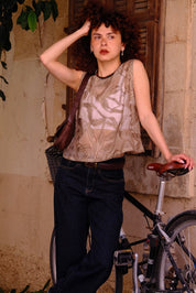 חולצה מכופתרת 'Chloé' שיפון עיטורים בז׳