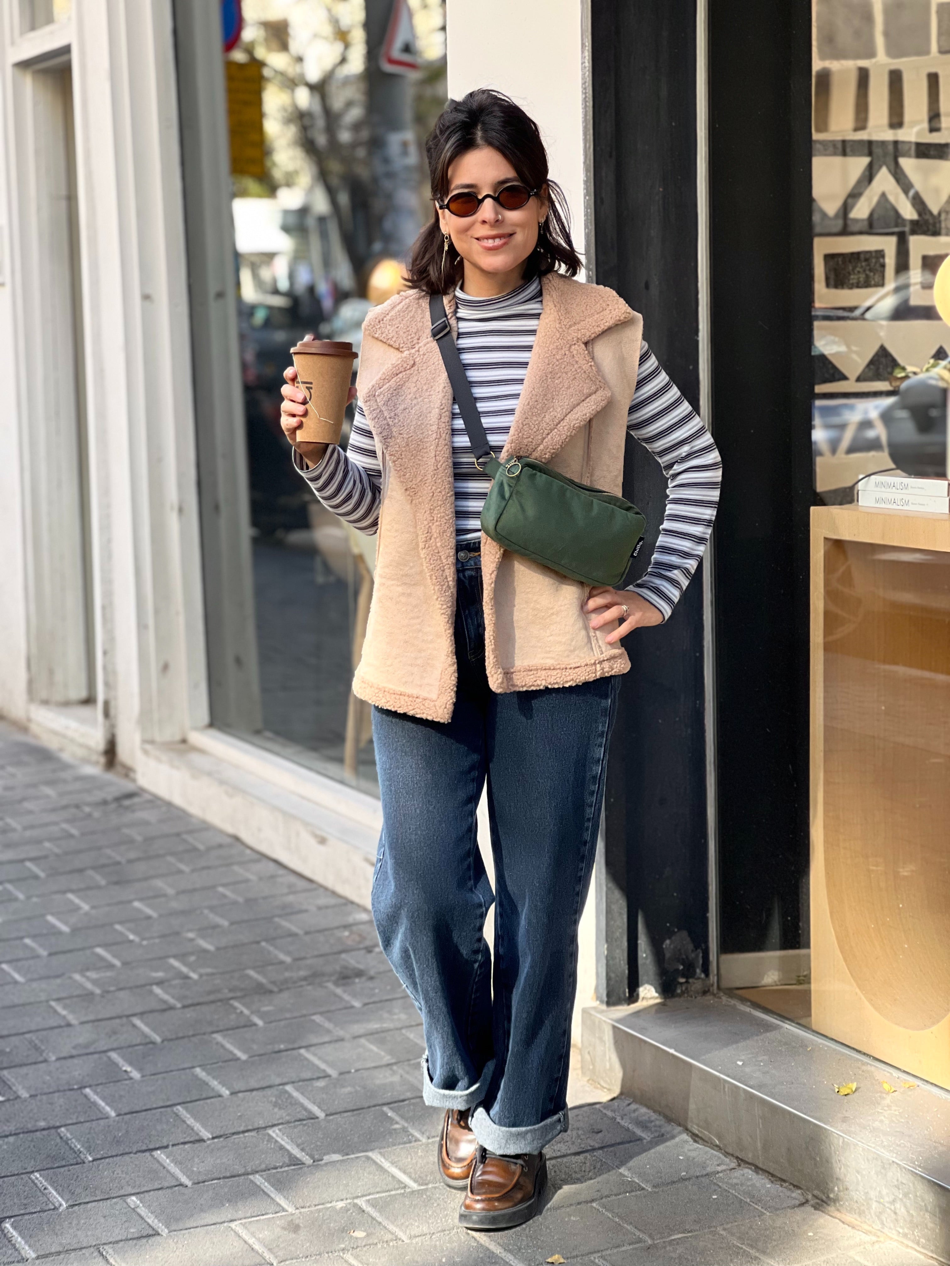 פאוץ' 'לורנס' ירוק בקבוק דמוי זמש