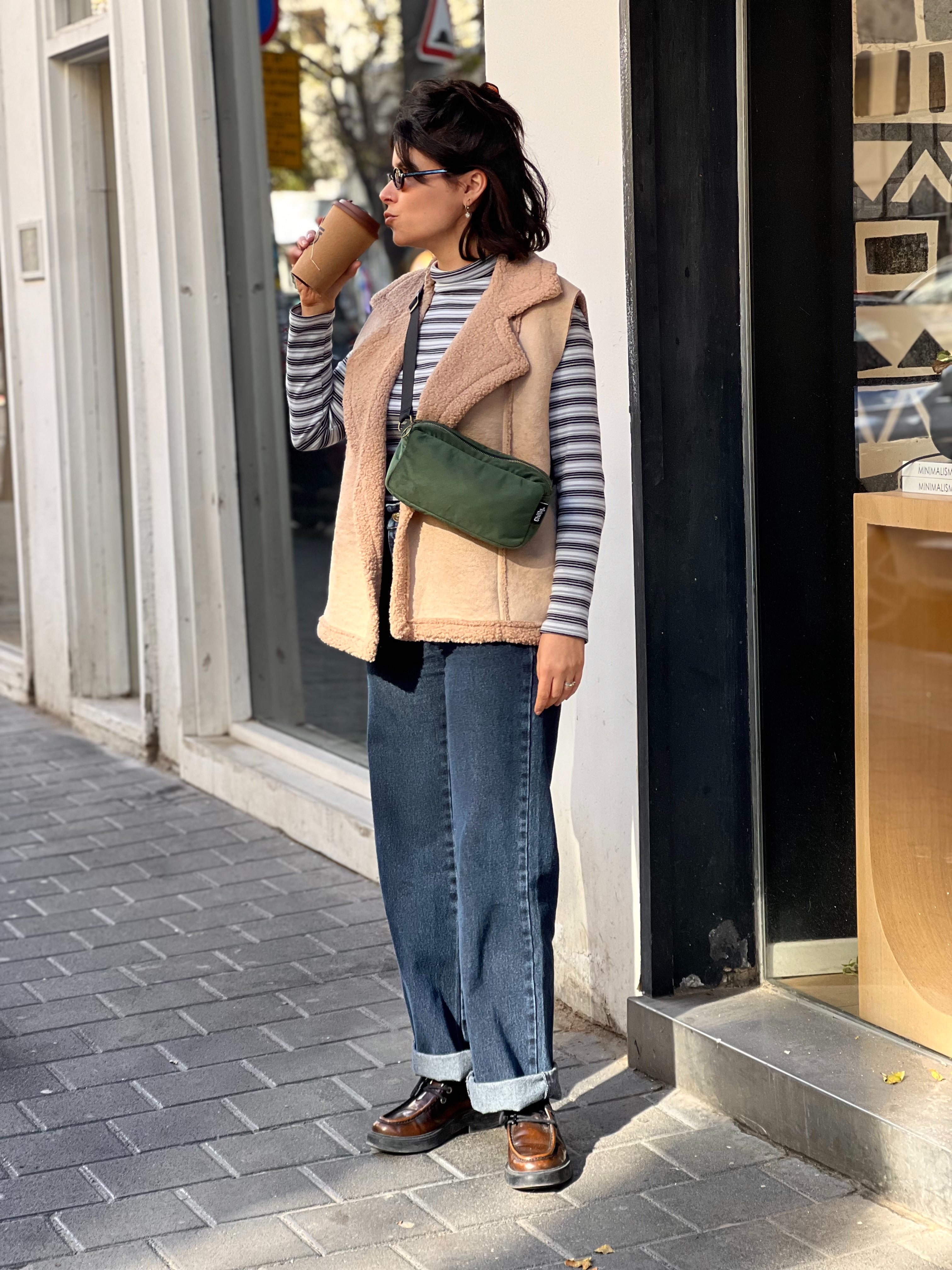 פאוץ' 'לורנס' ירוק בקבוק דמוי זמש