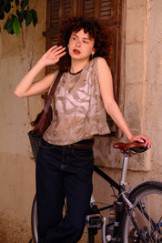 חולצה מכופתרת 'Chloé' שיפון עיטורים בז׳