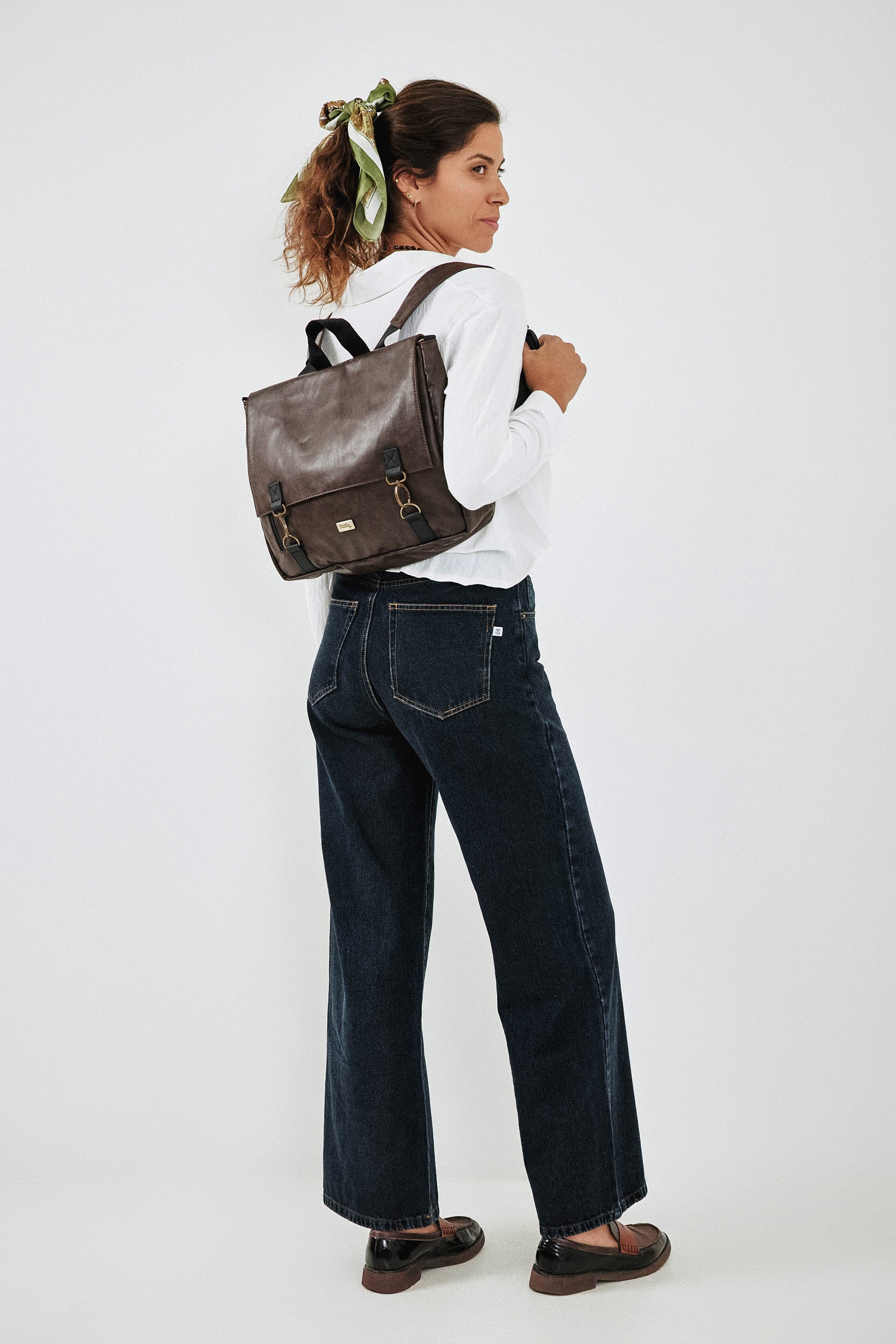 תיק גב/צד Jaffa גדול חום דמוי עור