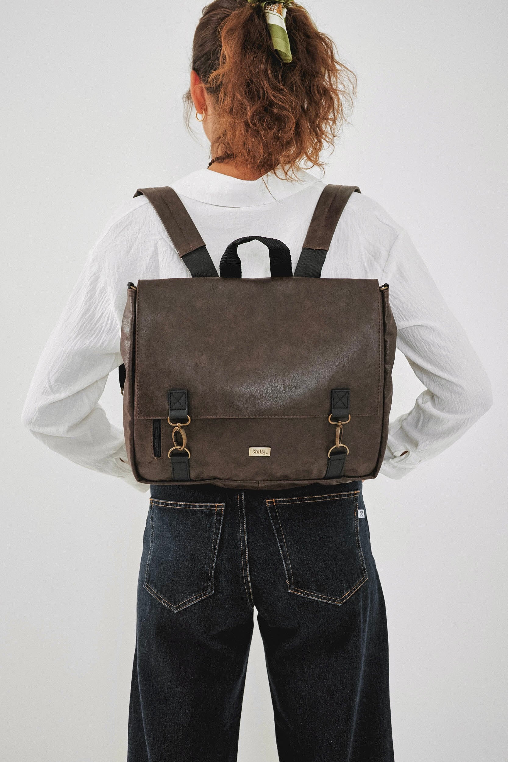 תיק גב/צד Jaffa גדול חום דמוי עור