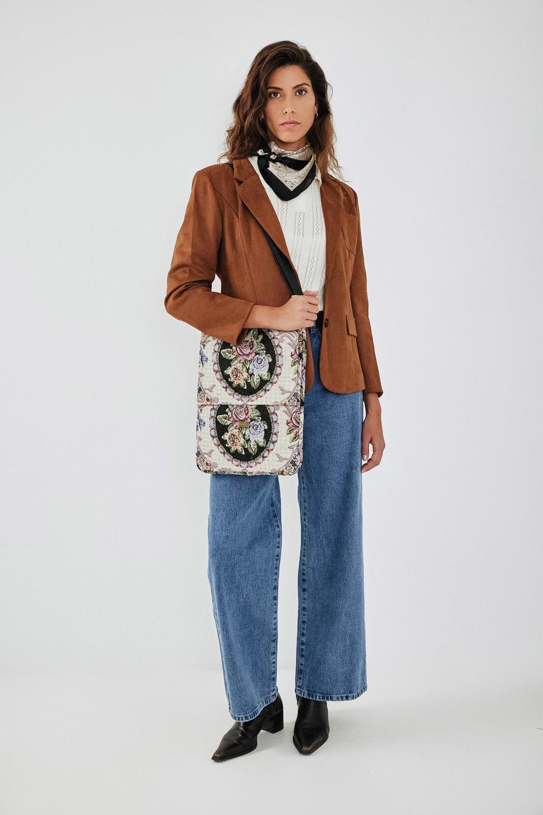 קייס ללפטופ פרחוני וינטייג' עם רצועה נשלפת