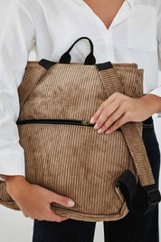 תיק גב סטודנטס חום בהיר קורדרוי