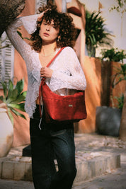 תיק צד / פאוץ' גדול Luna אדום זמש