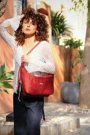 תיק צד / פאוץ' גדול Luna אדום זמש