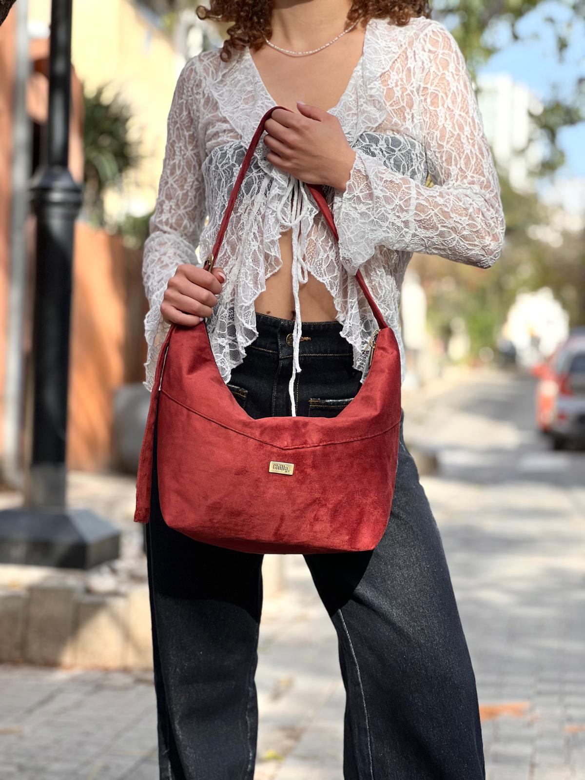 תיק צד / פאוץ' גדול Luna אדום זמש