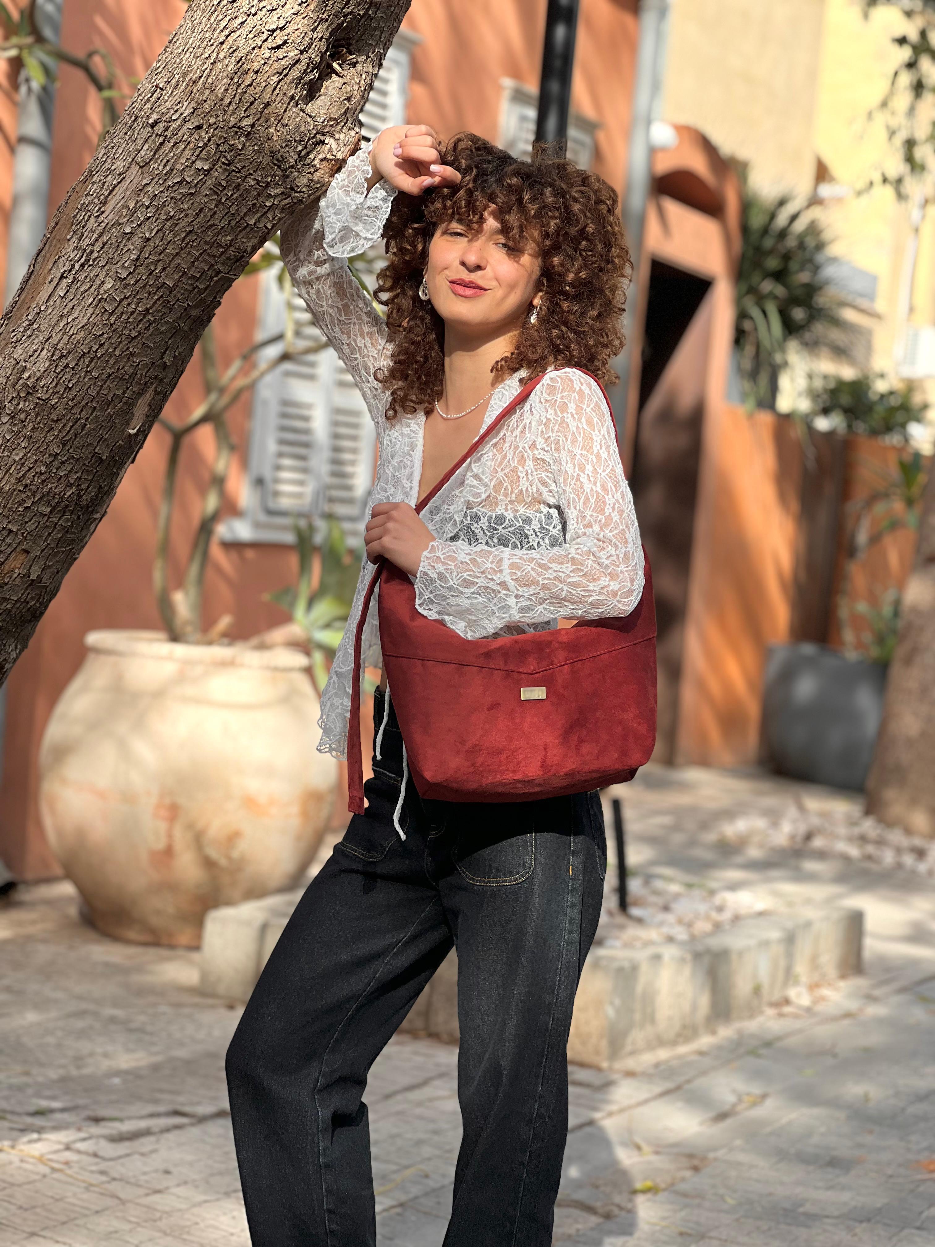 תיק צד / פאוץ' גדול Luna אדום זמש