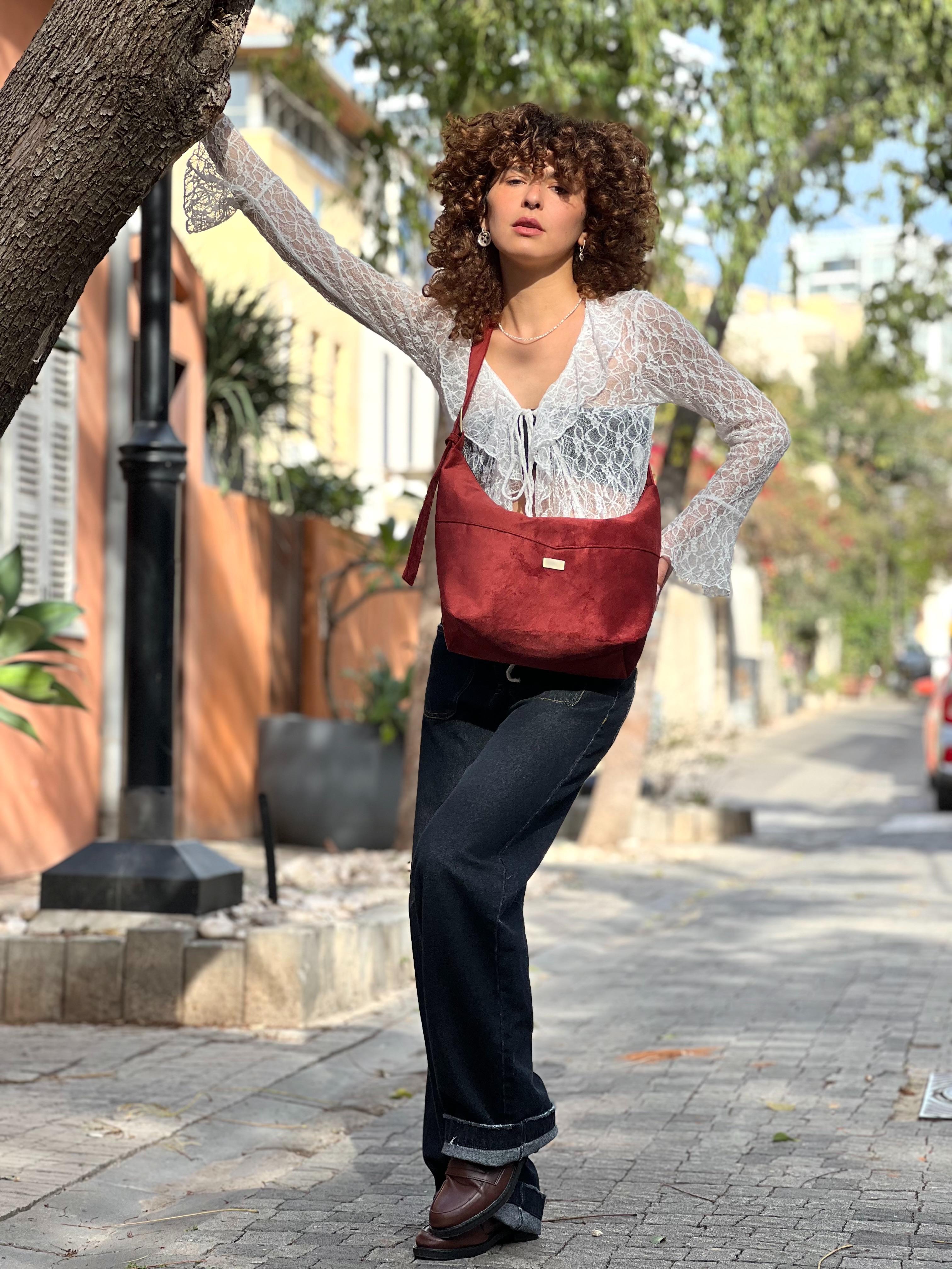 תיק צד / פאוץ' גדול Luna אדום זמש