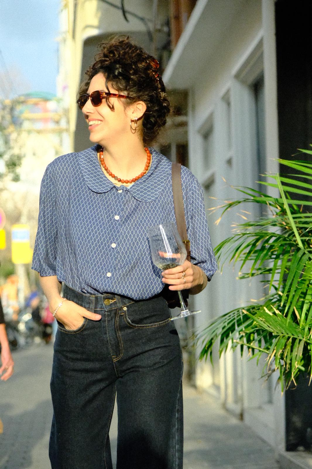 חולצה מכופתרת 'נינה' כחולה