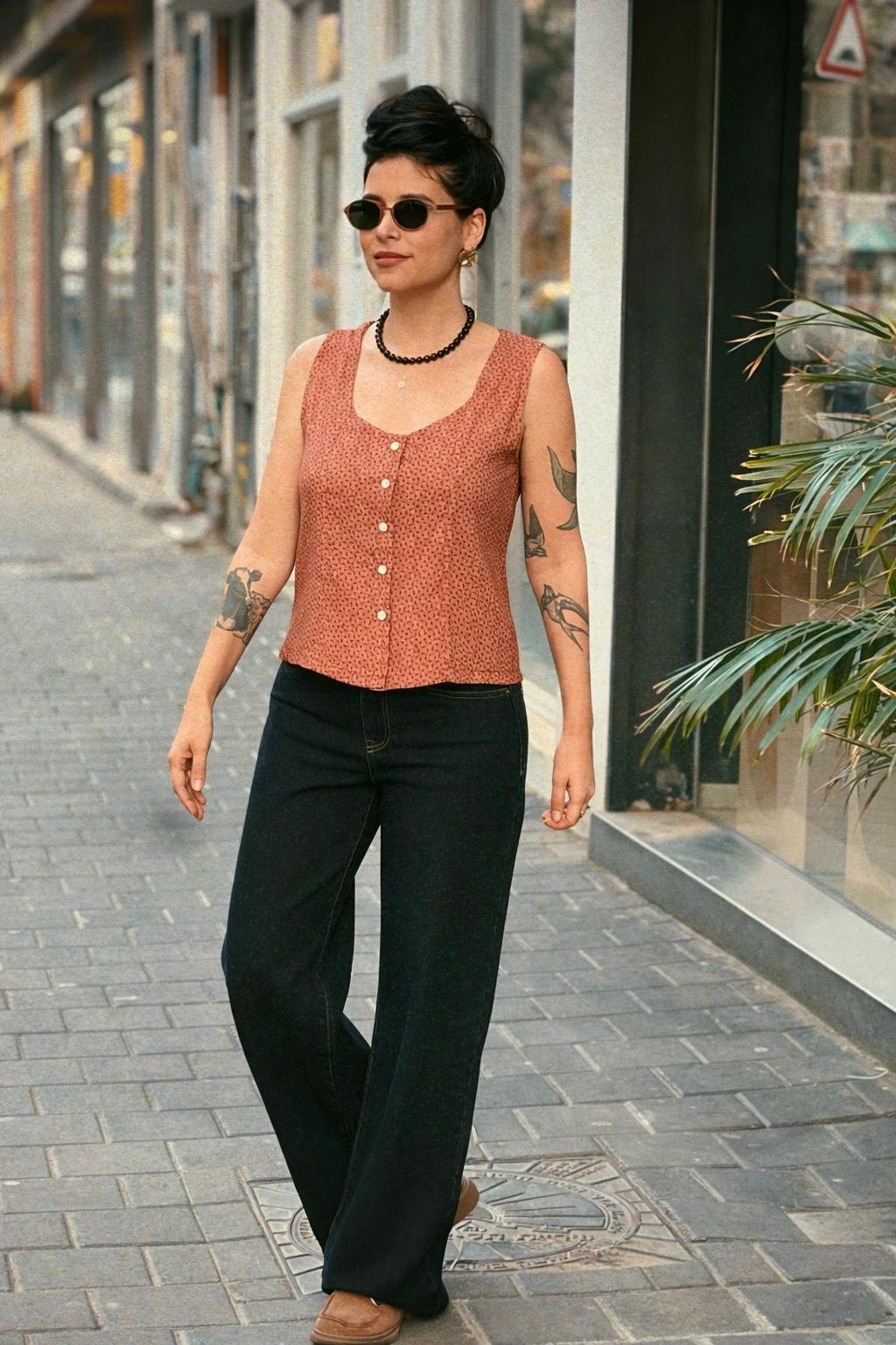 גופייה מכופתרת ׳אביב׳ אדומה