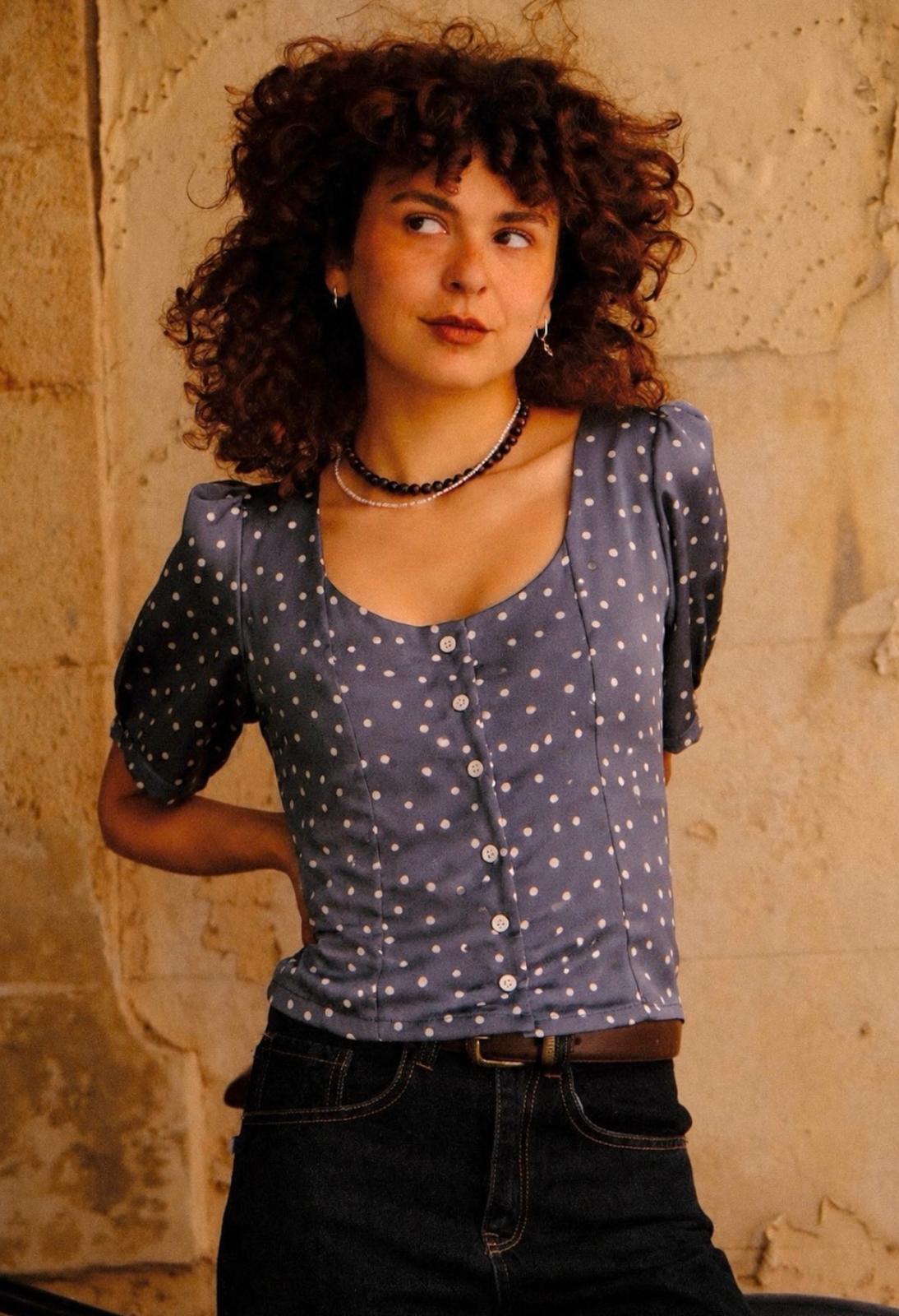 חולצה מכופתרת ׳אליזבת׳ טורקיז נקודות