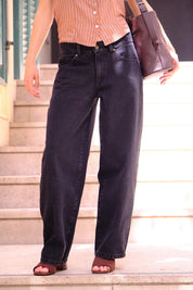 Washed Black Low-Waisted Barrel Chilla Denim