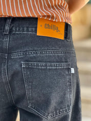 Washed Black Low-Waisted Barrel Chilla Denim