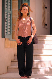 Washed Black Low-Waisted Barrel Chilla Denim