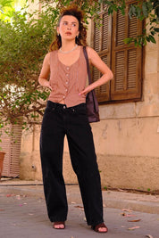 Washed Black Low-Waisted Barrel Chilla Denim