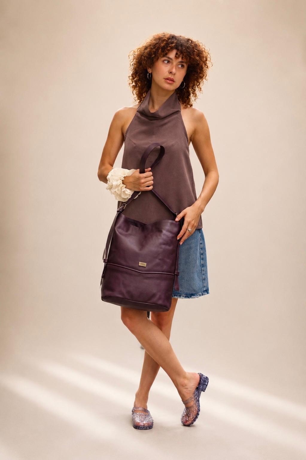 תיק צד Bucket גדול חום שוקולד