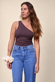 One Shoulder Top - Brown