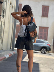 תיק גב מיני סטודנטס מנומר עם שחור חדש דמוי זמש