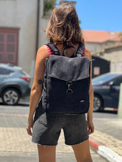 תיק גב סטודנטס בינוני שחור קורדרוי